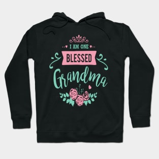 I Am One Blessed Grandma Peach Teal Floral Hoodie